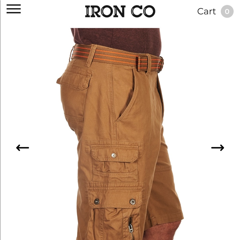 NWT Iron Clothing Co 34 Men’s Stretch Cargo Short